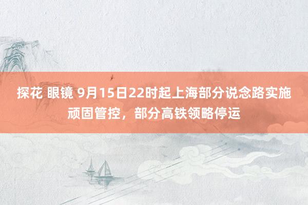 探花 眼镜 9月15日22时起上海部分说念路实施顽固管控，部分高铁领略停运