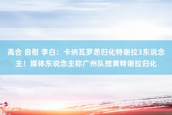 高合 自慰 李白：卡纳瓦罗思归化特谢拉3东说念主！媒体东说念主称广州队搅黄特谢拉归化