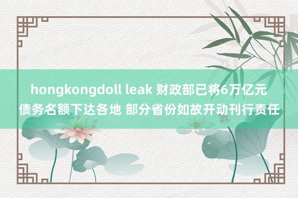 hongkongdoll leak 财政部已将6万亿元债务名额下达各地 部分省份如故开动刊行责任