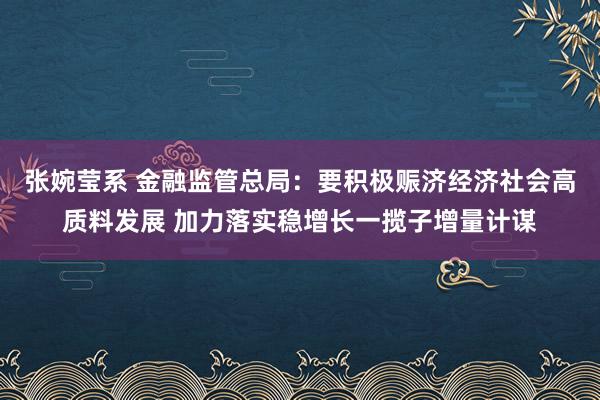 张婉莹系 金融监管总局：要积极赈济经济社会高质料发展 加力落实稳增长一揽子增量计谋