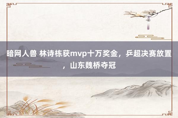 暗网人兽 林诗栋获mvp十万奖金，乒超决赛放置，山东魏桥夺冠