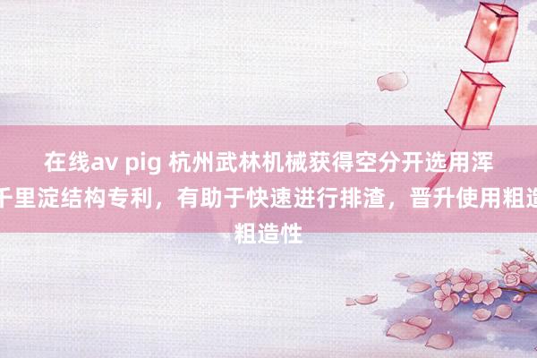 在线av pig 杭州武林机械获得空分开选用浑水千里淀结构专利，有助于快速进行排渣，晋升使用粗造性