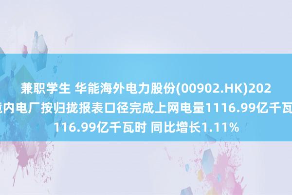 兼职学生 华能海外电力股份(00902.HK)2024年第四季度中国境内电厂按归拢报表口径完成上网电量1116.99亿千瓦时 同比增长1.11%